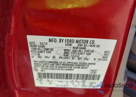2012 Ford Escape Xlt from USA, damaged, VIN 1FMCU9D75CKC44583
